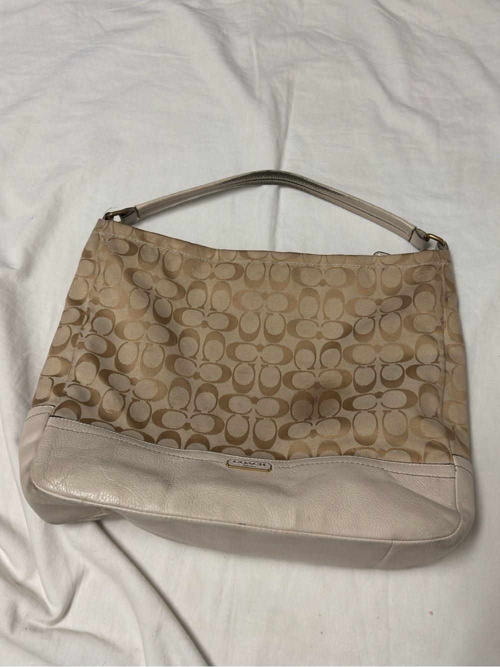 Coach Beige Signature Canvas and Leather Shoulder Bag